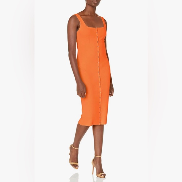Guess Women’s Lana Tank Dress, Mid-Length Snap Front Sunset Orange Body-con - Picture 1 of 11